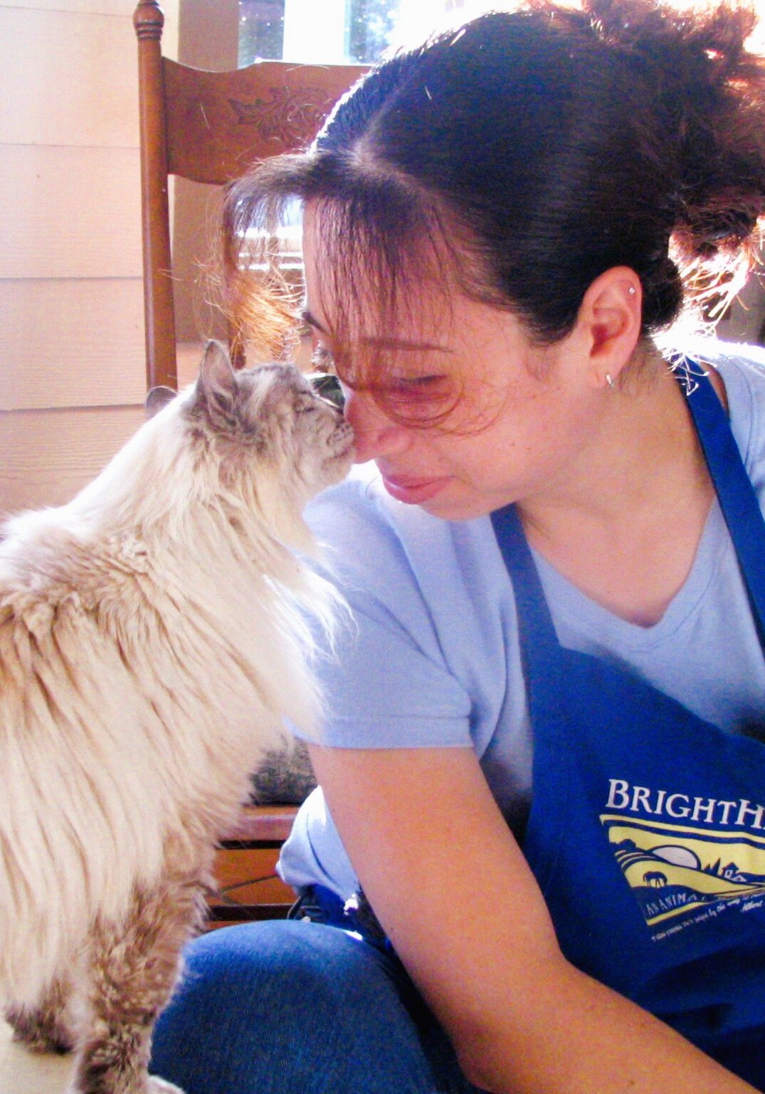 cat kissing a woman or the brighthaven staff